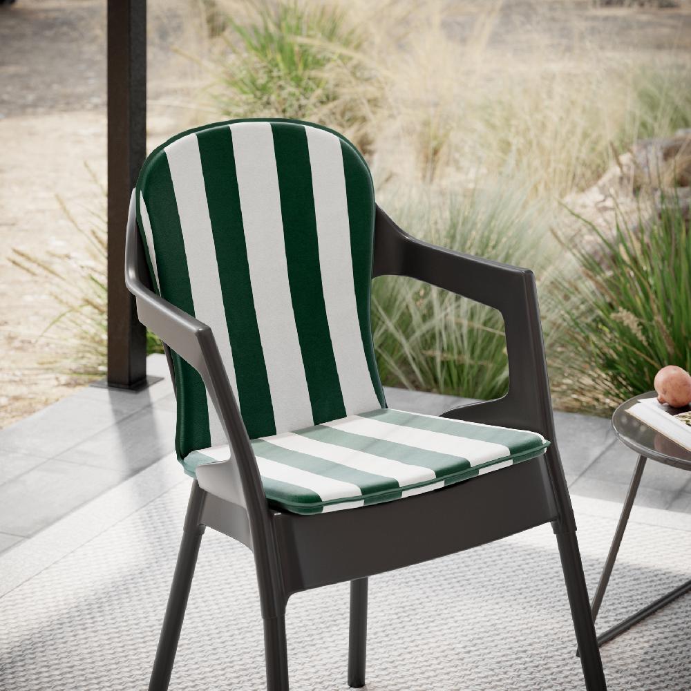 Pack De 2 Cojines De Silla Con Respaldo Básica Verde/blanco 40x74 Cm