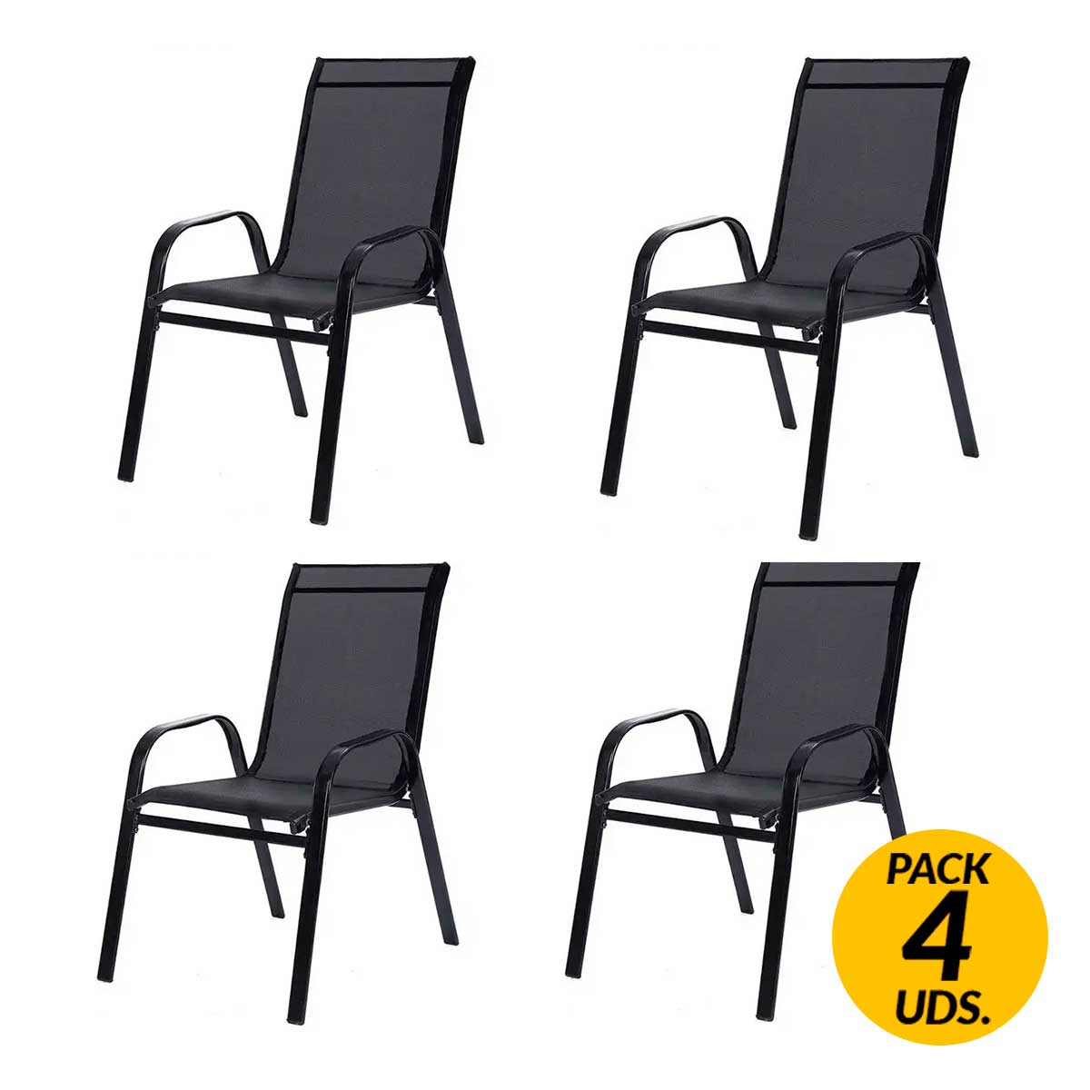 Pack De 4 Sillas De Exterior Metal Negro