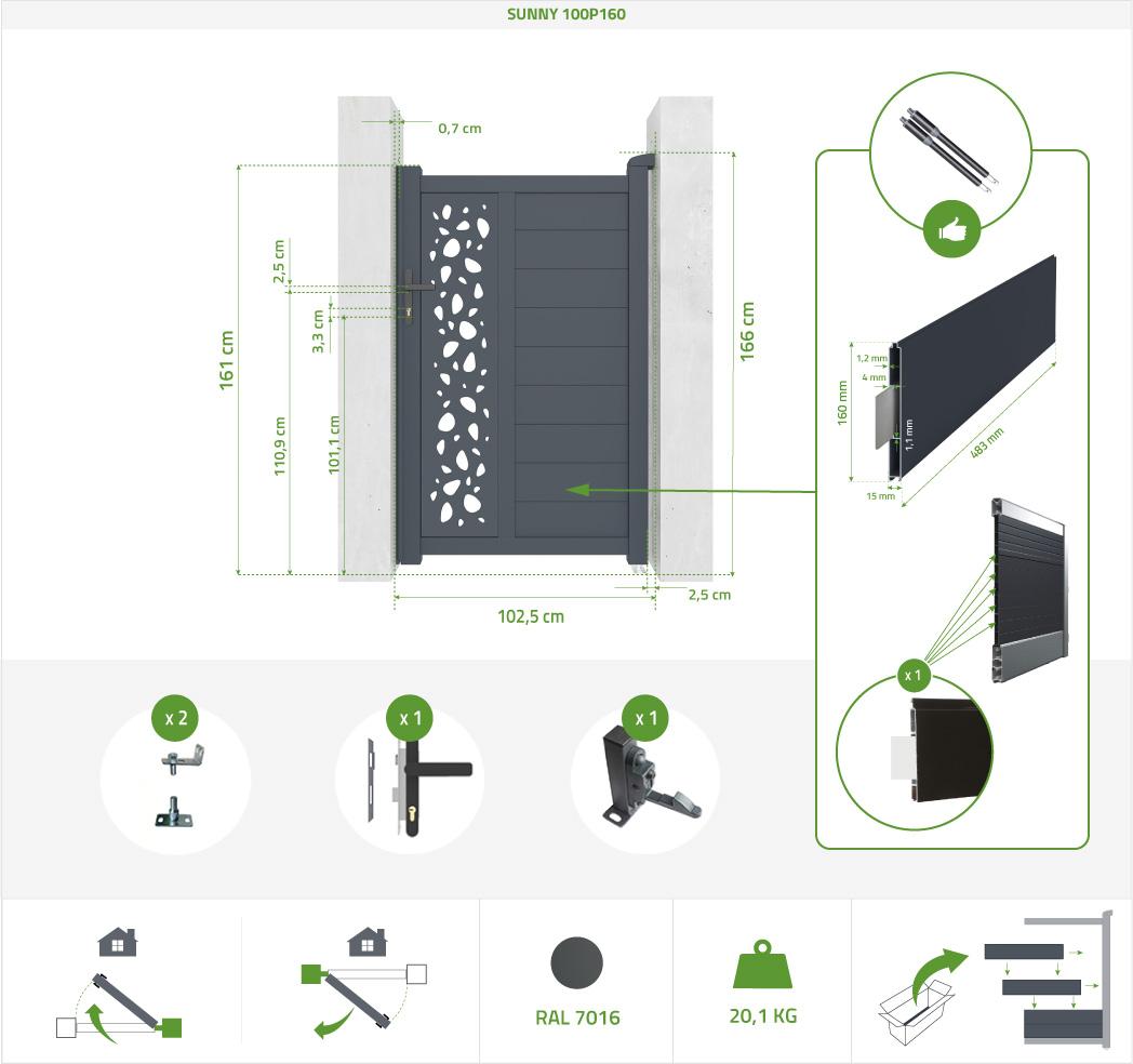 Pack Portón Batiente SUNNY 400B160 + Puerta Peatonal SUNNY 100P160