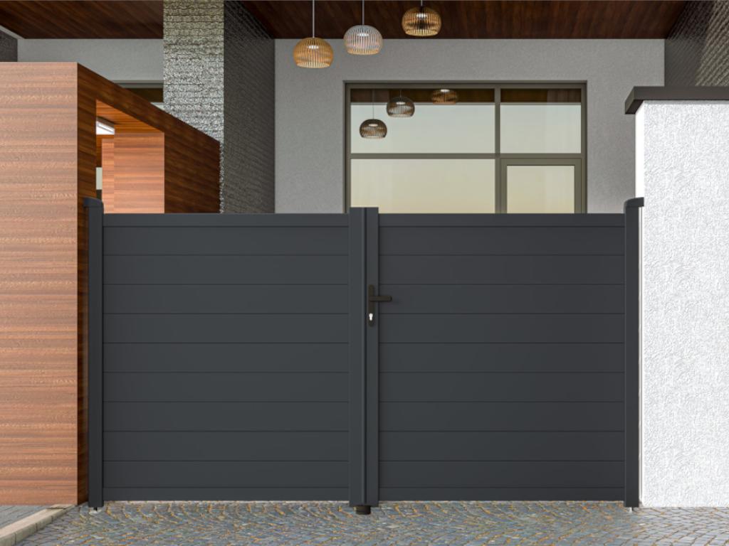 Pack Portón De Aluminio Color Antracita NAZARIO - Ancho 300 X Alt. 158 Cm + Motor RIVE