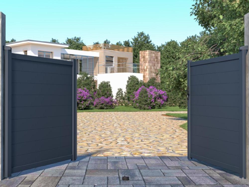 Pack Portón De Aluminio Color Antracita NAZARIO - Ancho 300 X Alt. 158 Cm + Motor RIVE