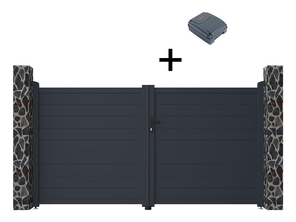 Pack portón de aluminio color antracita NAZARIO - Ancho 300 x Alt. 158 cm + Motor RIVE