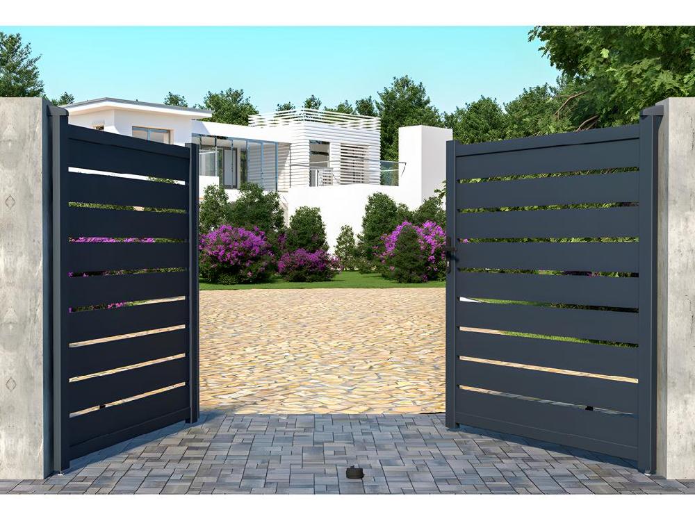 Pack Portón Motorizado Calado Antracita De Aluminio PRIMO - Ancho 300 X Alt. 176 Cm + Motor RIVE