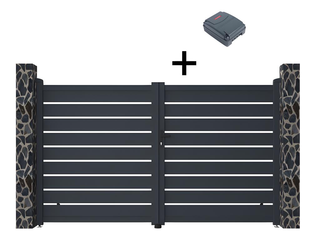 Pack portón motorizado calado antracita de aluminio PRIMO - Ancho 300 x Alt. 176 cm + Motor RIVE