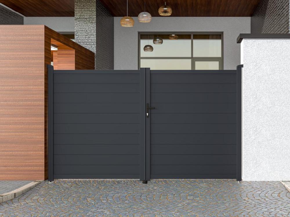 Pack Portón Motorizado De Aluminio Color Antracita NAZARIO - Ancho 300 X Alt. 173 Cm + Motor RIVE