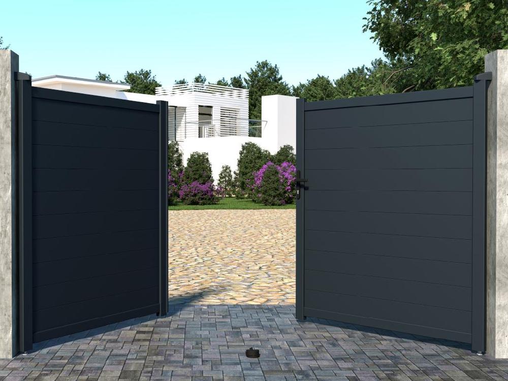 Pack Portón Motorizado De Aluminio Color Antracita NAZARIO - Ancho 300 X Alt. 173 Cm + Motor RIVE