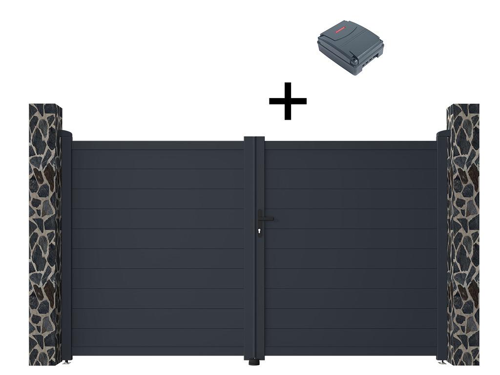 Pack portón motorizado de aluminio color antracita NAZARIO - Ancho 300 x Alt. 173 cm + Motor RIVE