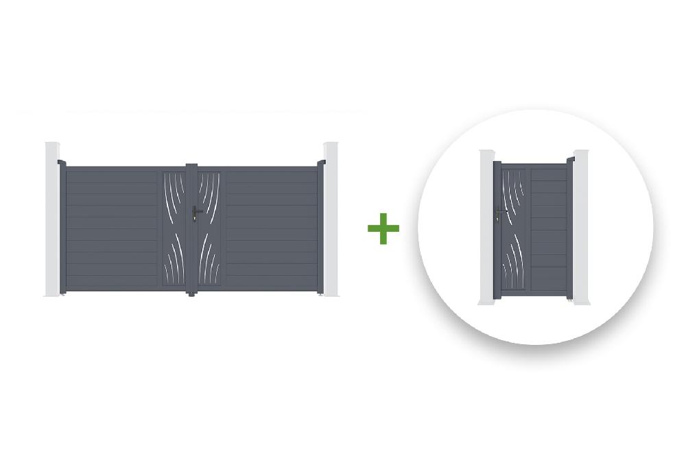 Pack puerta batiente 3 5m VELETA 350B180 + puerta peatonal VELETA 100P180