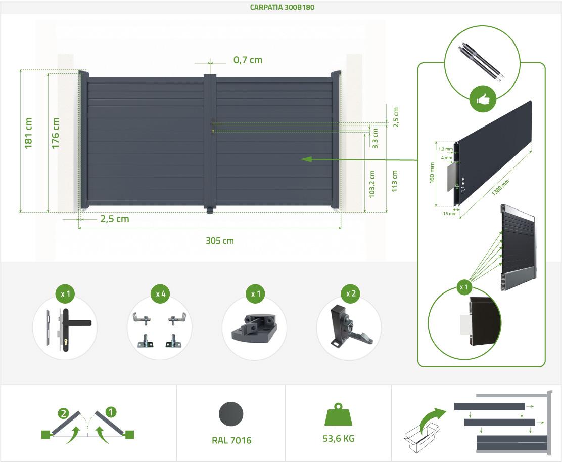 Pack Puerta Batiente 3m CARPATIA 300B180 + BUNKER B500