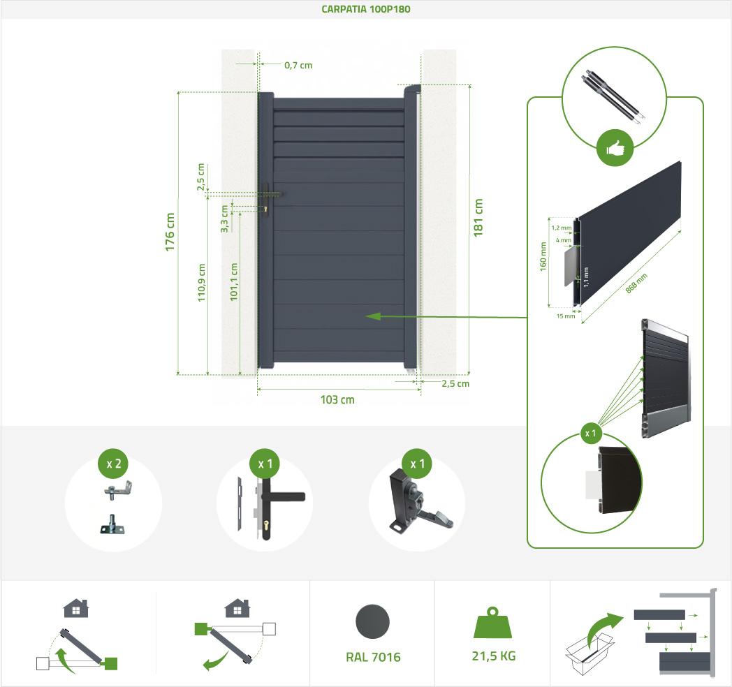 Pack Puerta Batiente 4m CARPATIA 400B180 + Puerta Peatonal 100P180