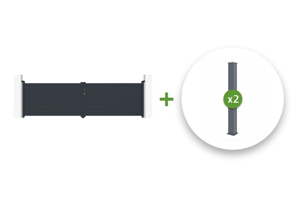 Pack puerta batiente 4m gris EIGER 400B115 + 2 postes gris