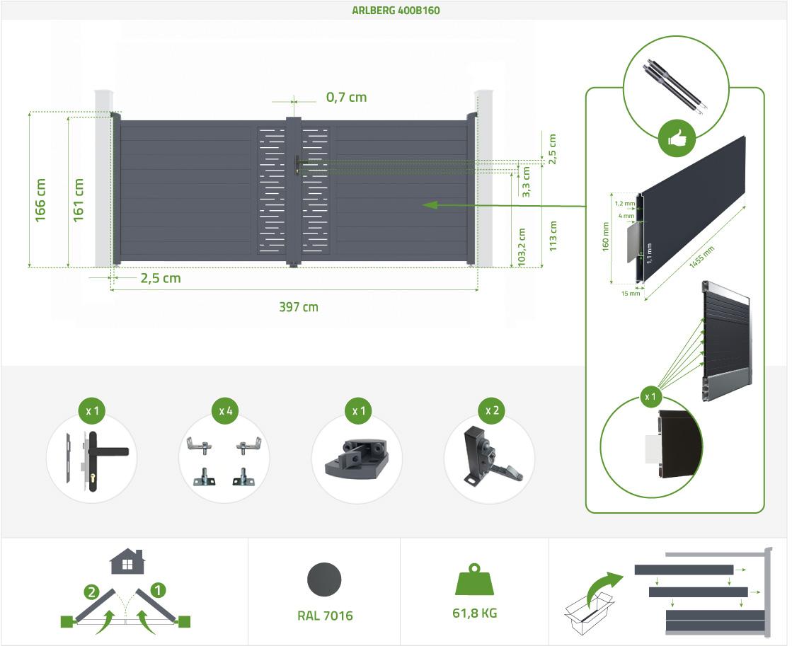 Pack Puerta Batiente Automática ARLBERG 400B160 + Motor Brazo B500