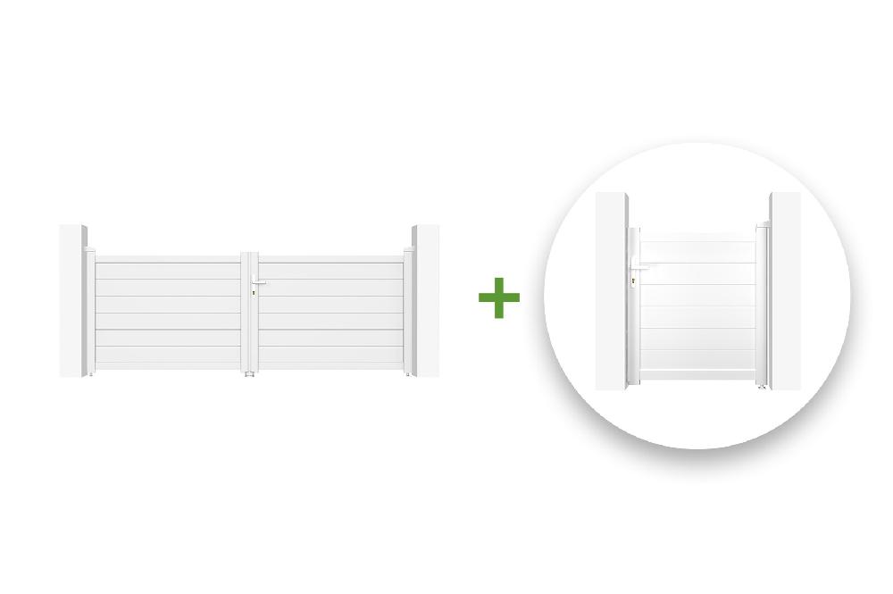 Pack puerta batiente EIGER 300B115 + Puerta peatonal EIGER 100P115 Blanco