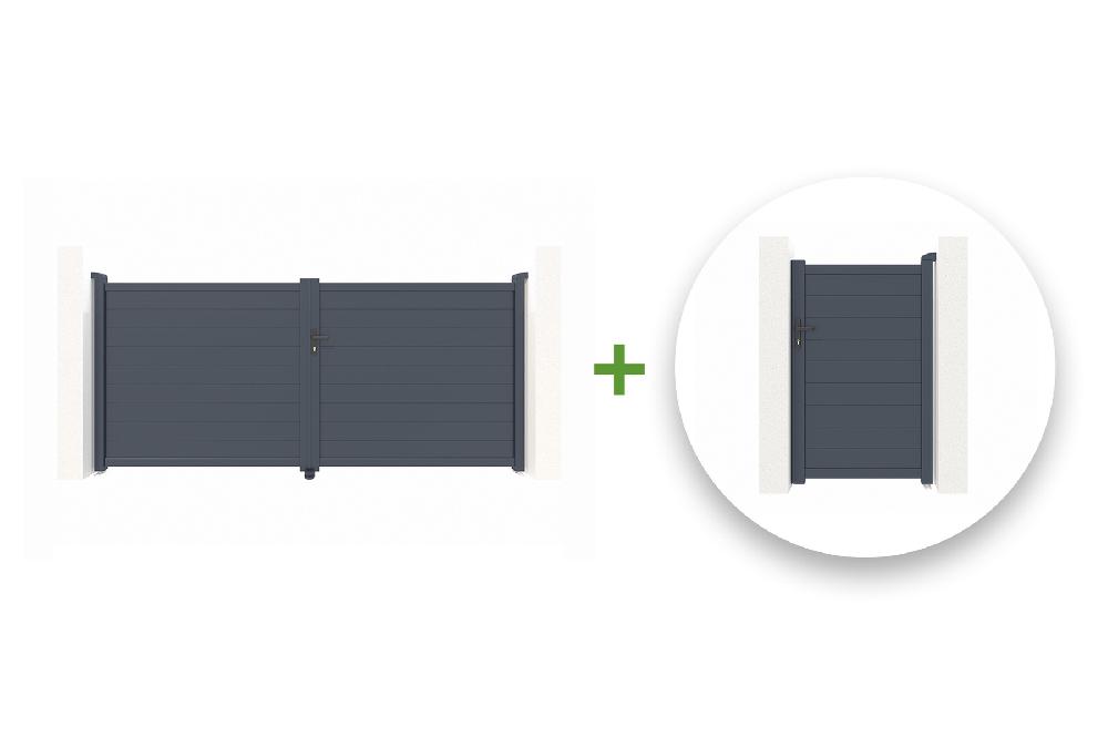 Pack puerta batiente EIGER 350B160 + Puerta peatonal EIGER 100P160 Gris