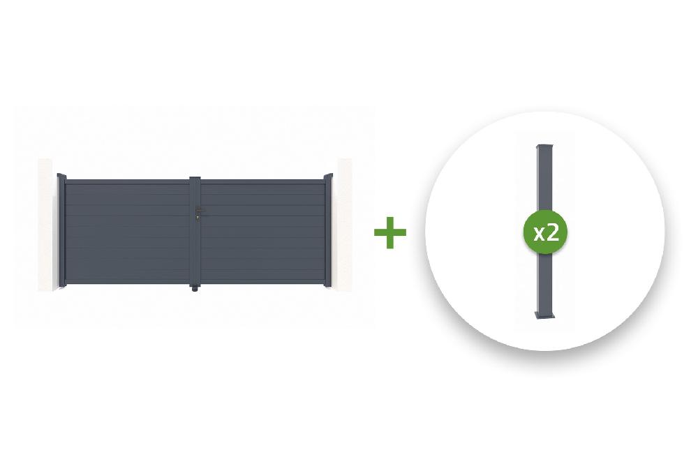 Pack puerta batiente EIGER 400B160 + 2 postes aluminio H. 190cm Gris