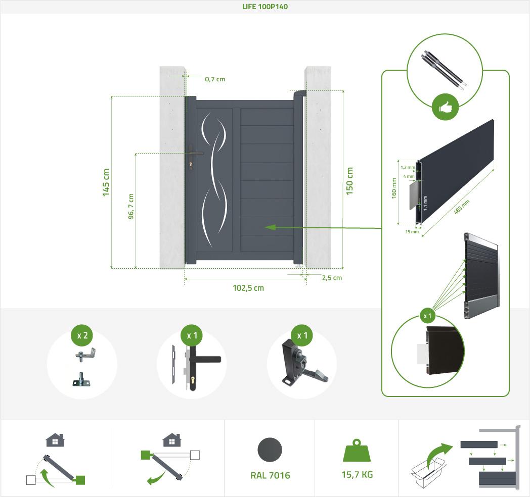 Pack Puerta Batiente LIFE 350B140 + Puerta Peatonal LIFE 100P140