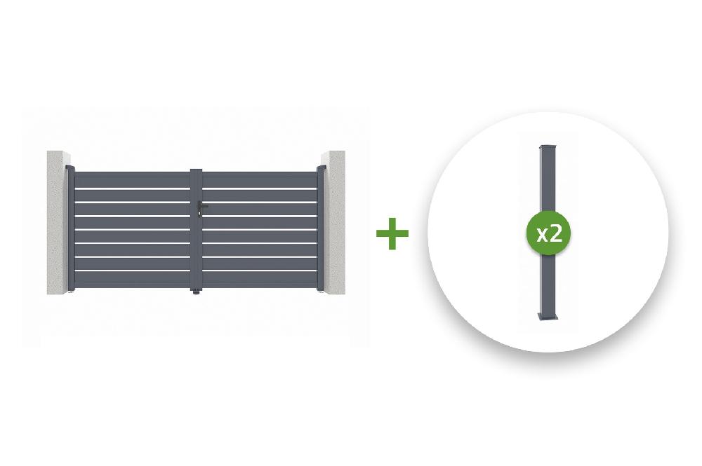 Pack puerta batiente VOGEL 300B160 + 2 postes de aluminio H. 190cm Gris