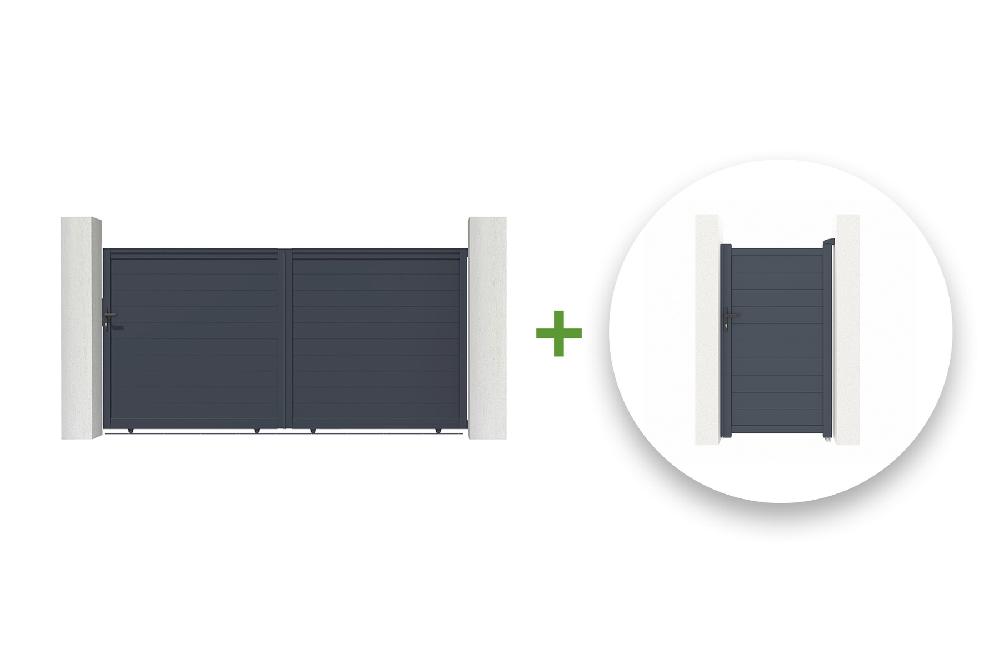 Pack puerta corredera 3.5m EIGER 350C180 + puerta peatonal EIGER 100P180 Gris