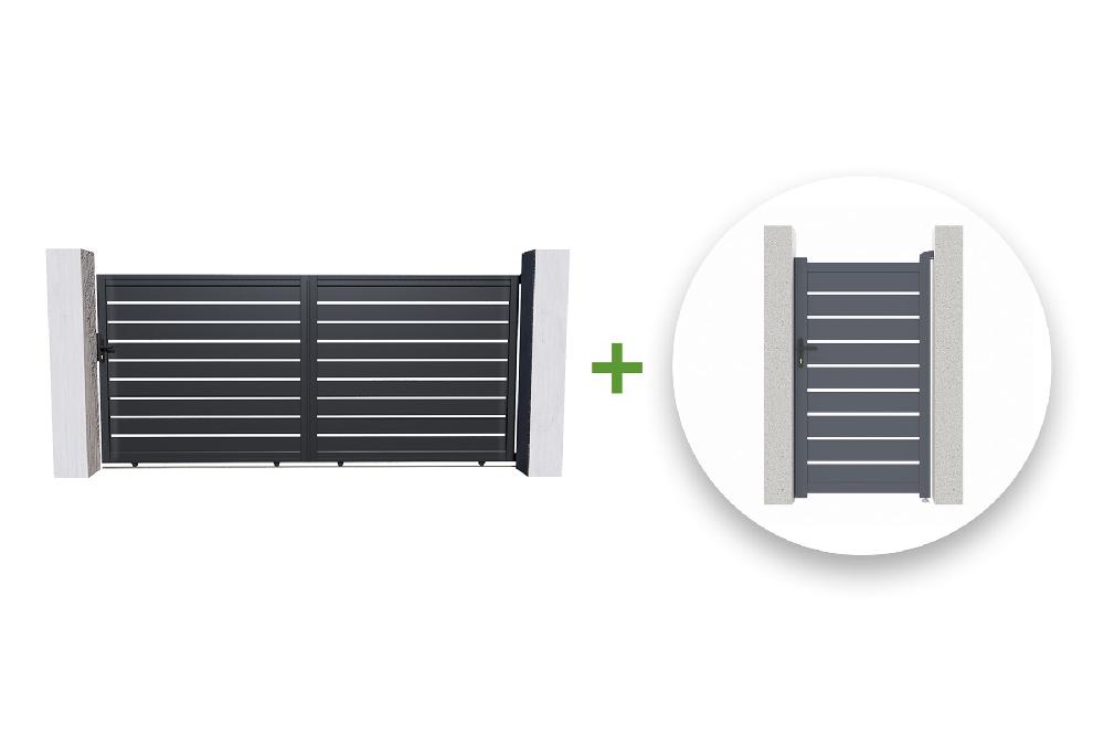 Pack puerta corredera 3.5m VOGEL 350C180 + puerta peatonal VOGEL 100P180 Gris