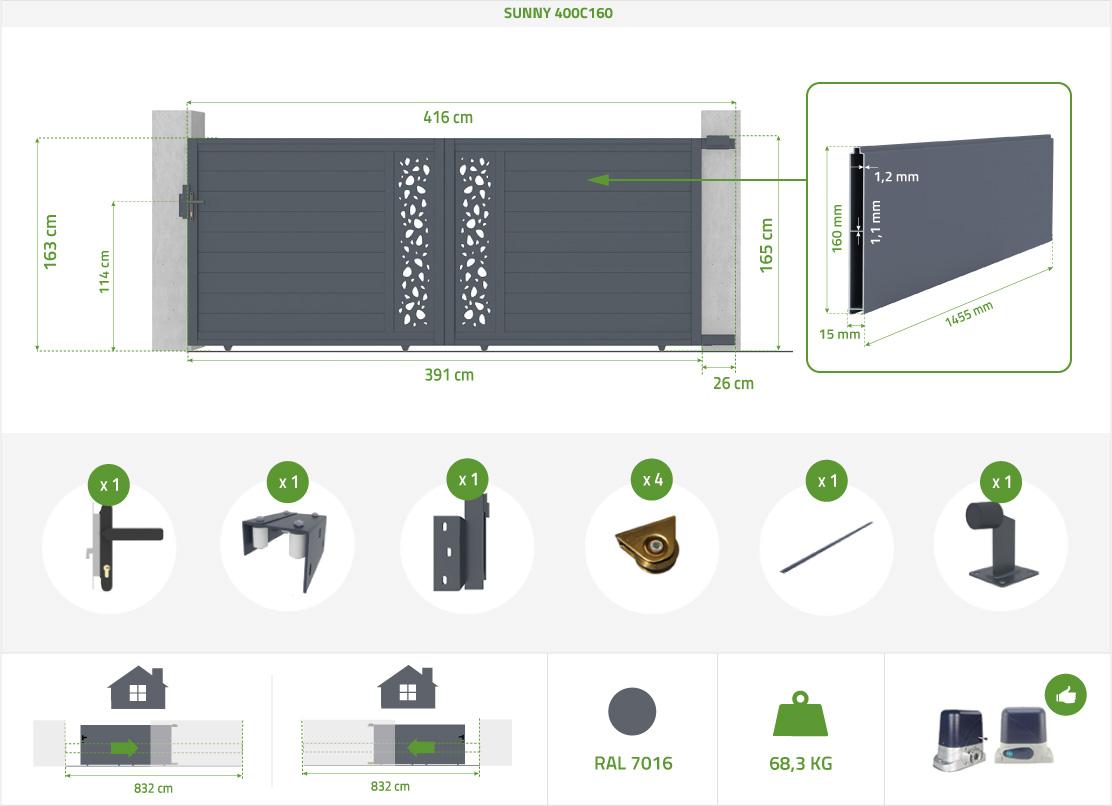 Pack Puerta Corredera Automática 4m SUNNY 400C160 + Motor TANKER C600