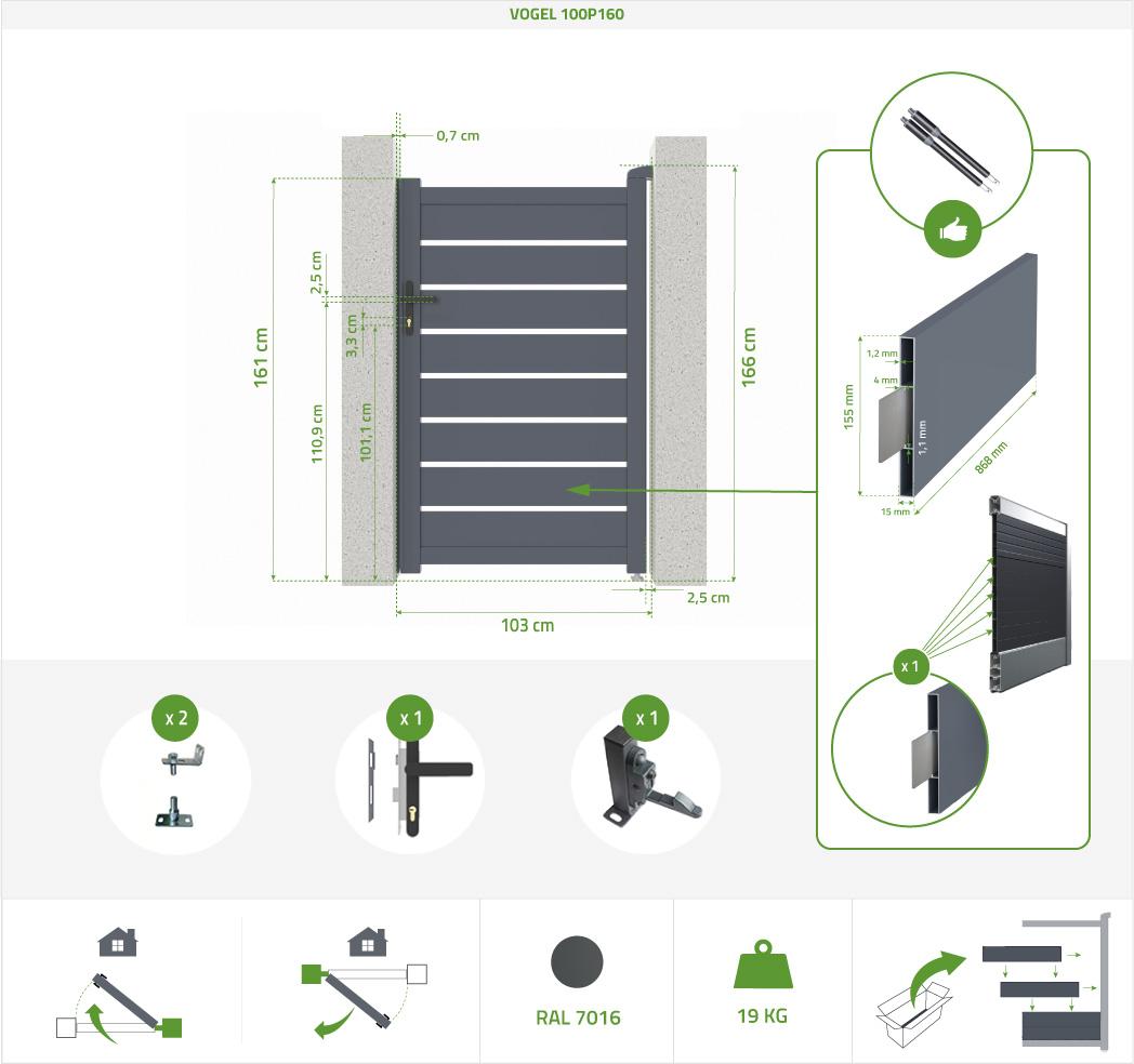 Pack Puerta Corredera VOGEL 350C160 + Puerta VOGEL 100P160
