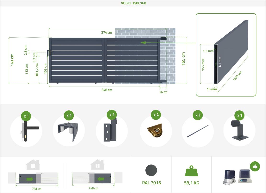 Pack puerta corredera VOGEL 350C160 + puerta VOGEL 100P160