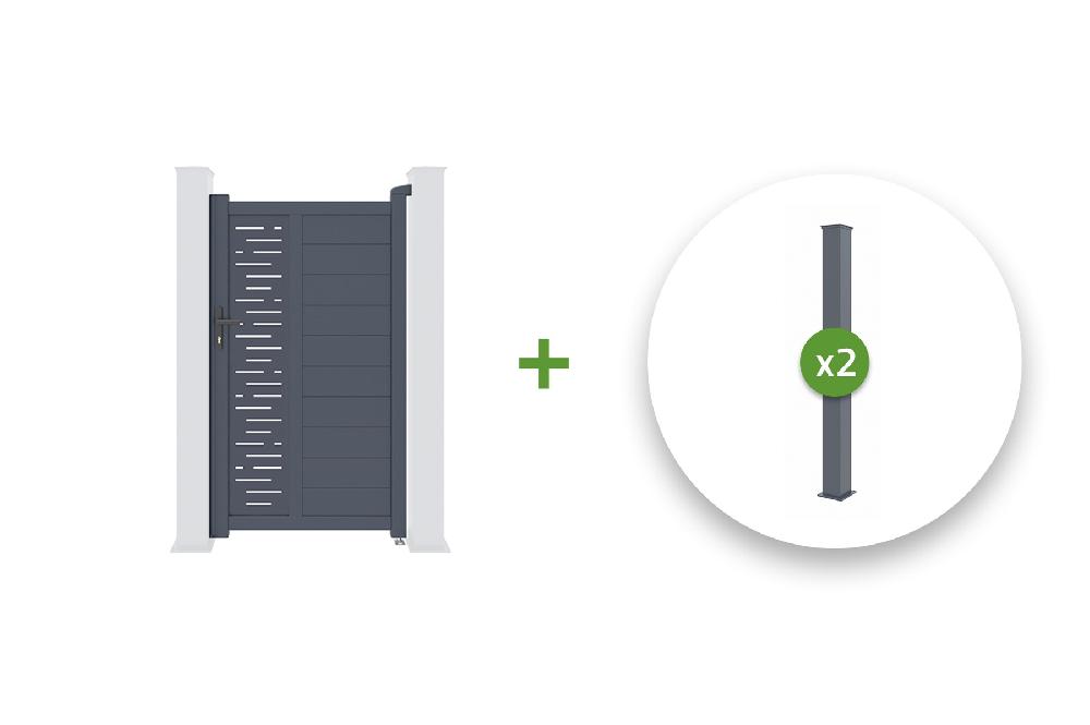 Pack puerta peatonal ARLBERG 100P180 + 2 postes H.190cm Gris