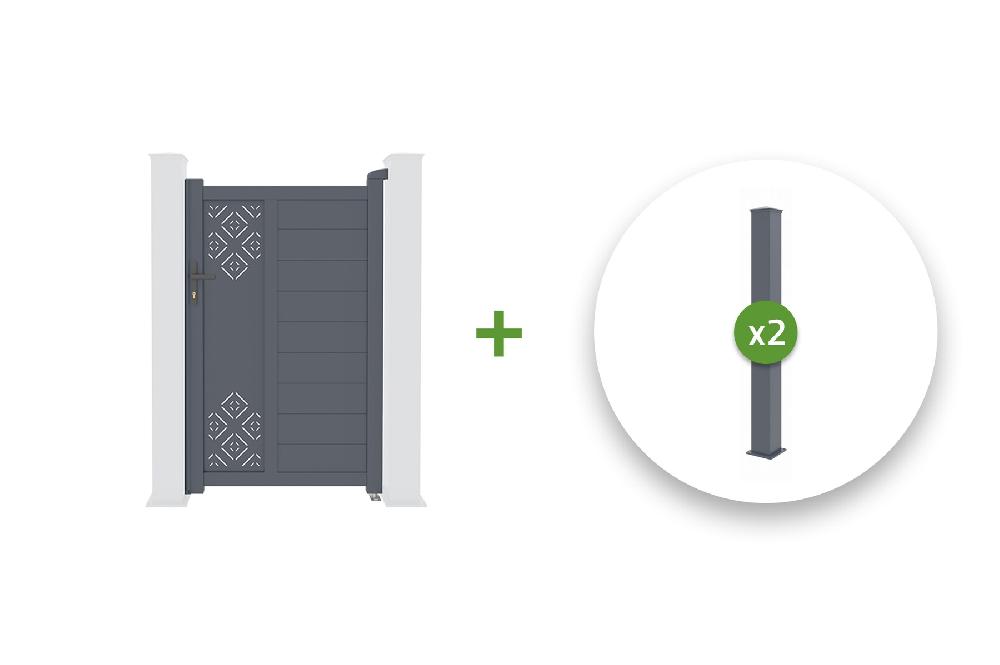 Pack puerta peatonal TRIGLAV 100P160 + 2 postes H.190cm Gris