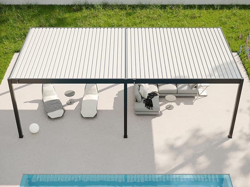 Pérgola Autoportante Bioclimática De Aluminio 32m² - 4x8m - Antracita - Tratado Y Certificado Resistente A Los UV - Lamas Basculantes - ECLIPSE 32