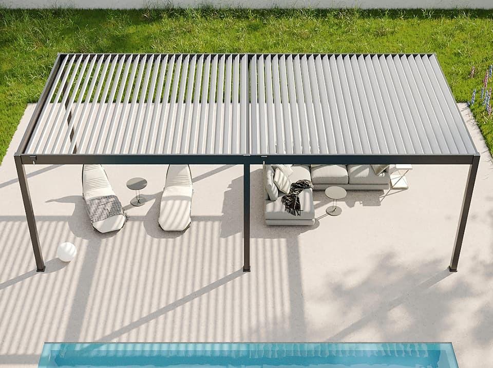 Pérgola Autoportante Bioclimática De Aluminio 32m² - 4x8m - Antracita - Tratado Y Certificado Resistente A Los UV - Lamas Basculantes - ECLIPSE 32