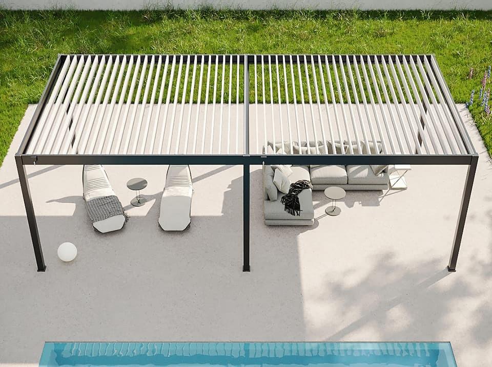 Pérgola Autoportante Bioclimática De Aluminio 32m² - 4x8m - Antracita - Tratado Y Certificado Resistente A Los UV - Lamas Basculantes - ECLIPSE 32