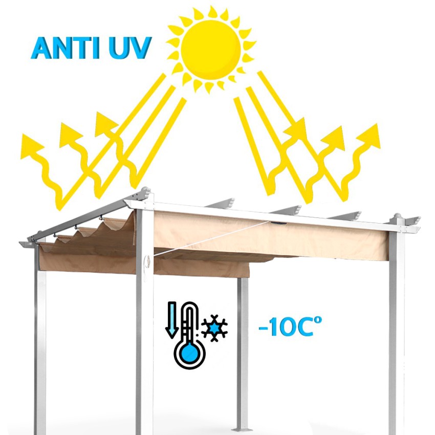 Pérgola De Jardín Exterior 3x3 M De Aluminio Firenze UV Moon - Blanco