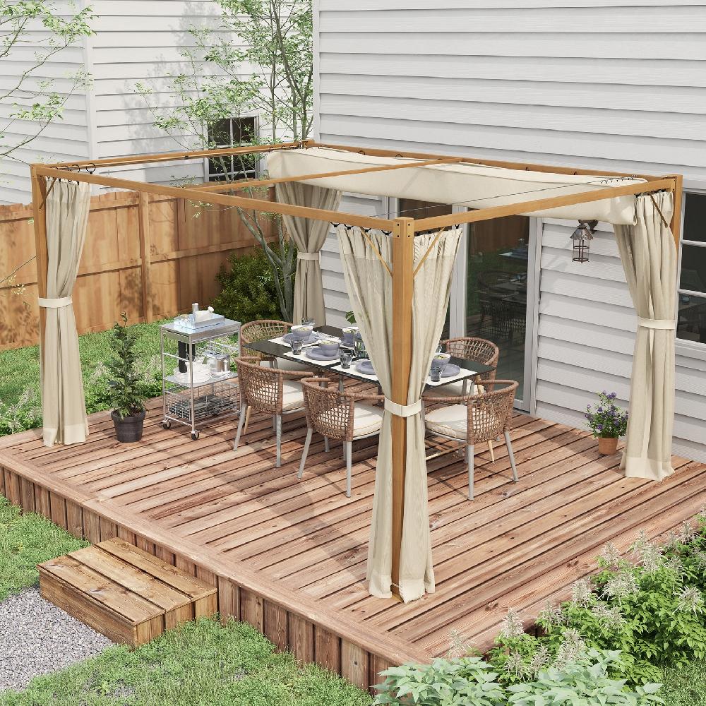 Pérgola De Jardín OUTSUNNY Aluminio Poliéster Madera Natural 397x297x225 Cm 84C-482V00ND