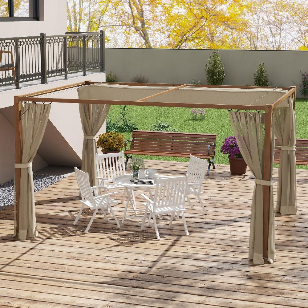 Pérgola De Jardín OUTSUNNY Aluminio Poliéster Madera Natural 397x297x225 Cm 84C-482V00ND