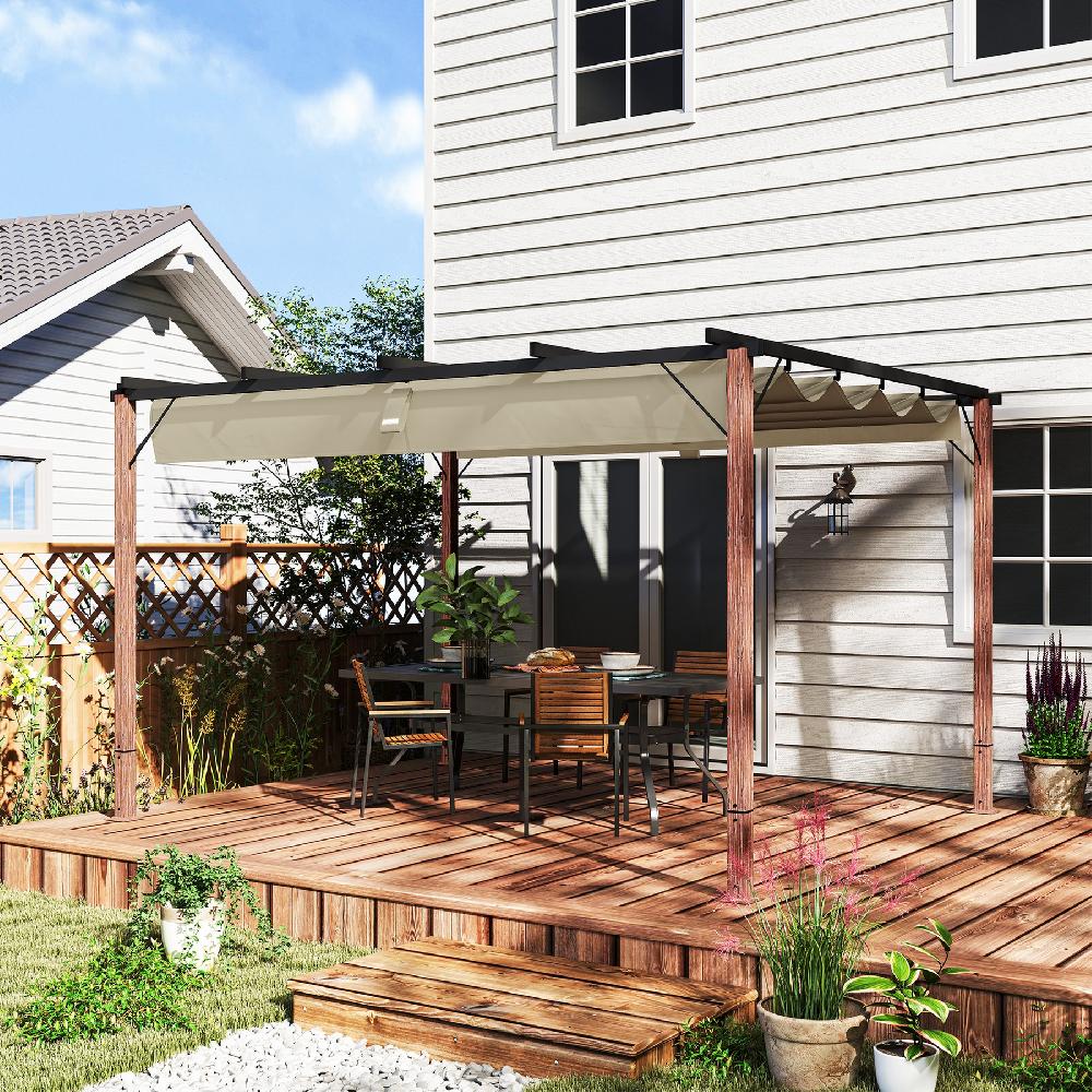 Pérgola De Jardín Outsunny Aluminio Poliéster Natural Y Café 382x300x232 Cm 84C-577V01MX