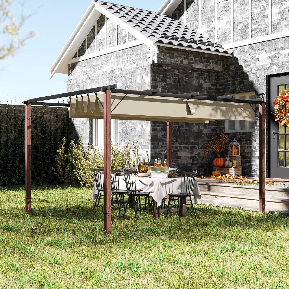 Pérgola De Jardín Outsunny Aluminio Poliéster Natural Y Café 382x300x232 Cm 84C-577V01MX