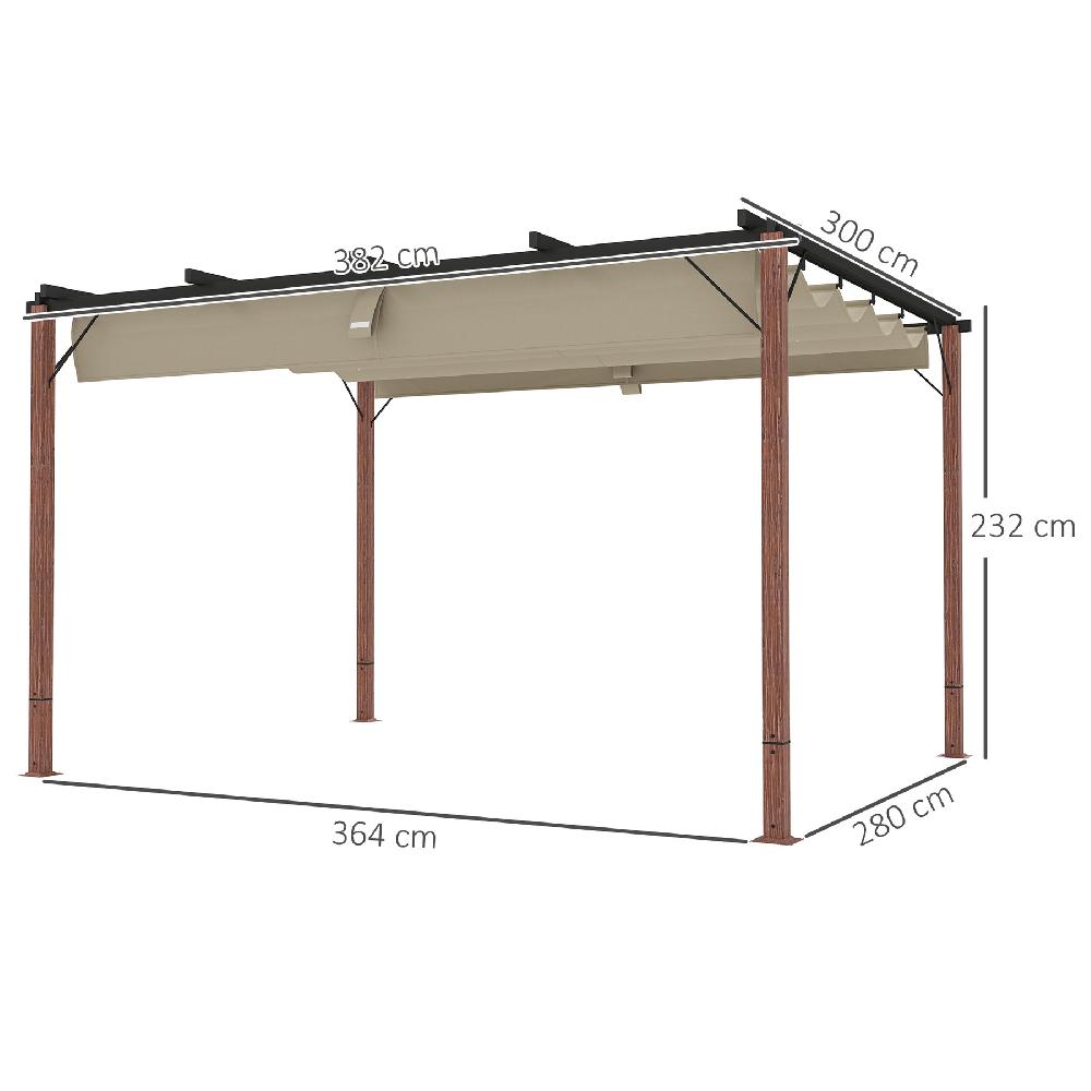 Pérgola De Jardín Outsunny Aluminio Poliéster Natural Y Café 382x300x232 Cm 84C-577V01MX