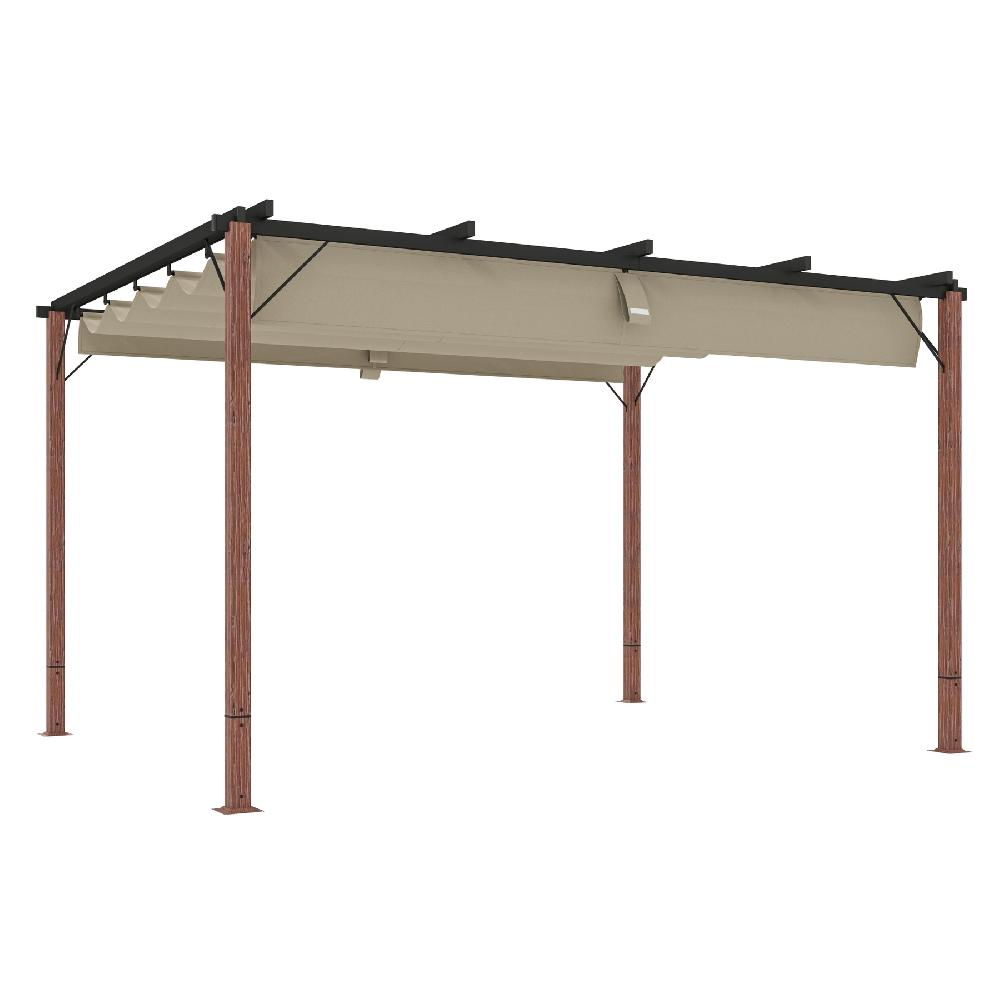 Pérgola de Jardín Outsunny Aluminio Poliéster Natural y Café 382x300x232 cm 84C-577V01MX