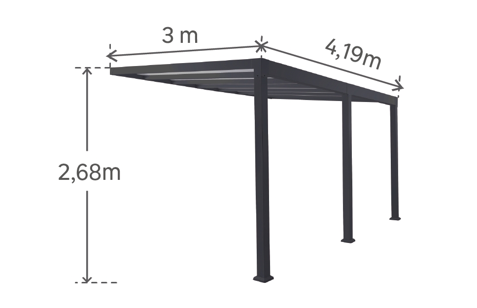 Pérgola De Pared De Aluminio NATERIAL Borea Gris De 419x300 Cm