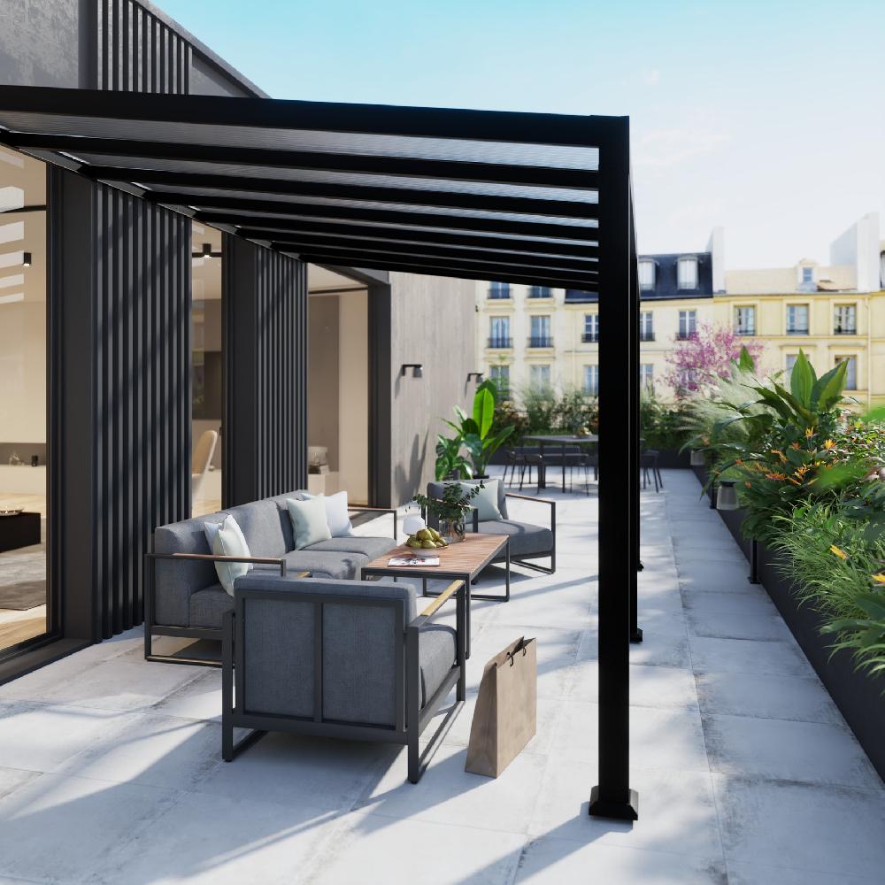 Pérgola de pared de aluminio NATERIAL Borea gris de 419x300 cm