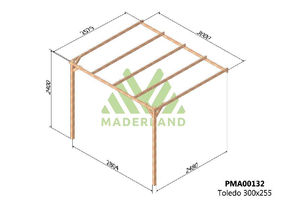 Pérgola Madera Adosada TOLEDO • 300x250 Cm • Entrega Gratis