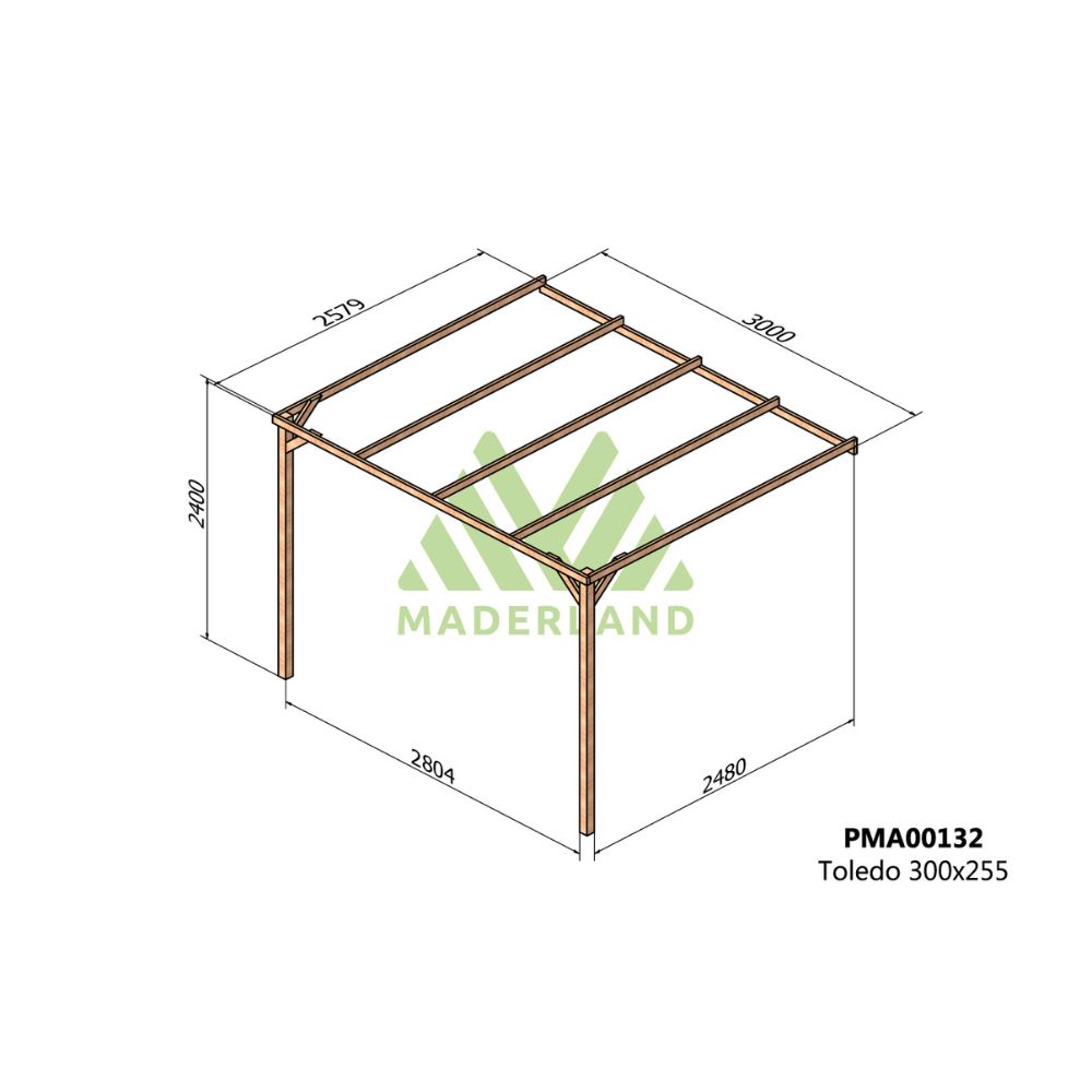 Pérgola Madera Adosada TOLEDO • 300x250 Cm • Entrega Gratis