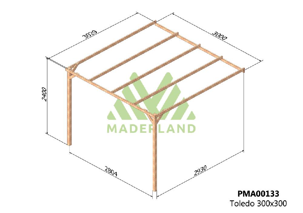 Pérgola Madera Adosada TOLEDO • 300x300 Cm • Entrega Gratis