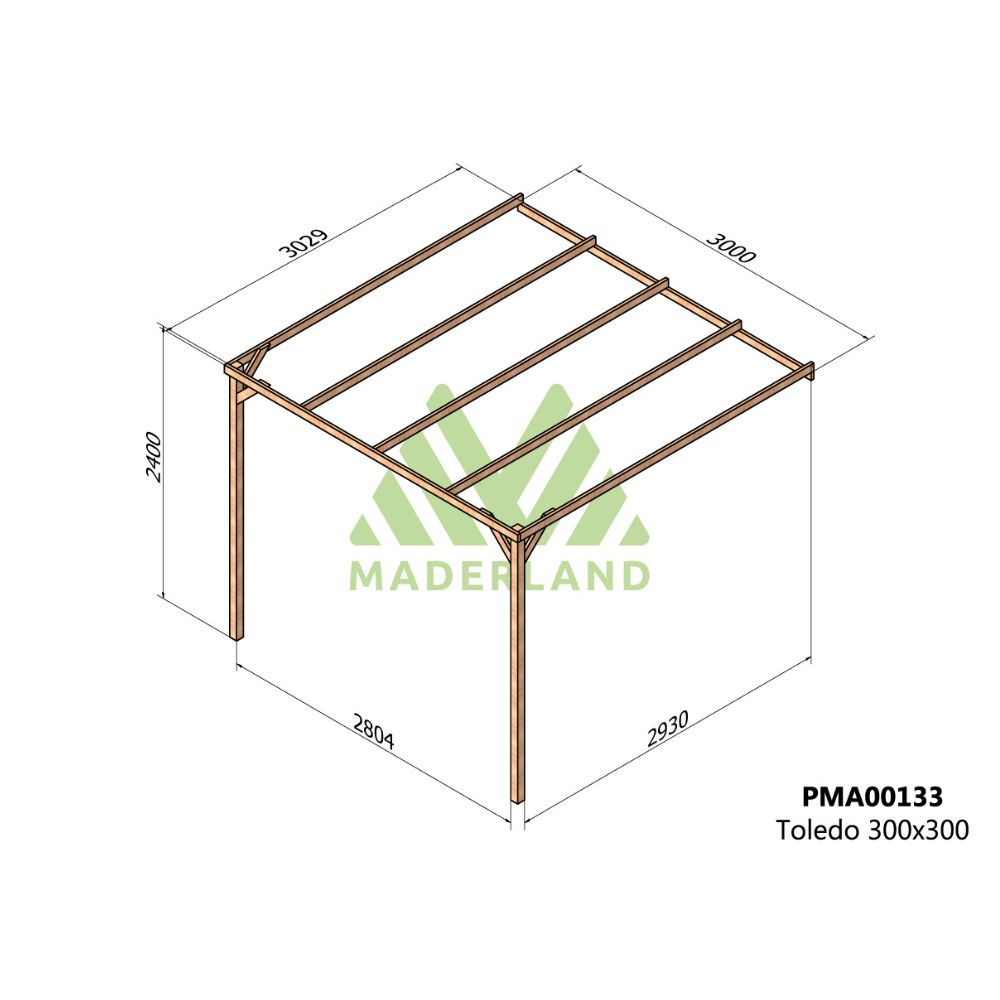 Pérgola Madera Adosada TOLEDO • 300x300 Cm • Entrega Gratis