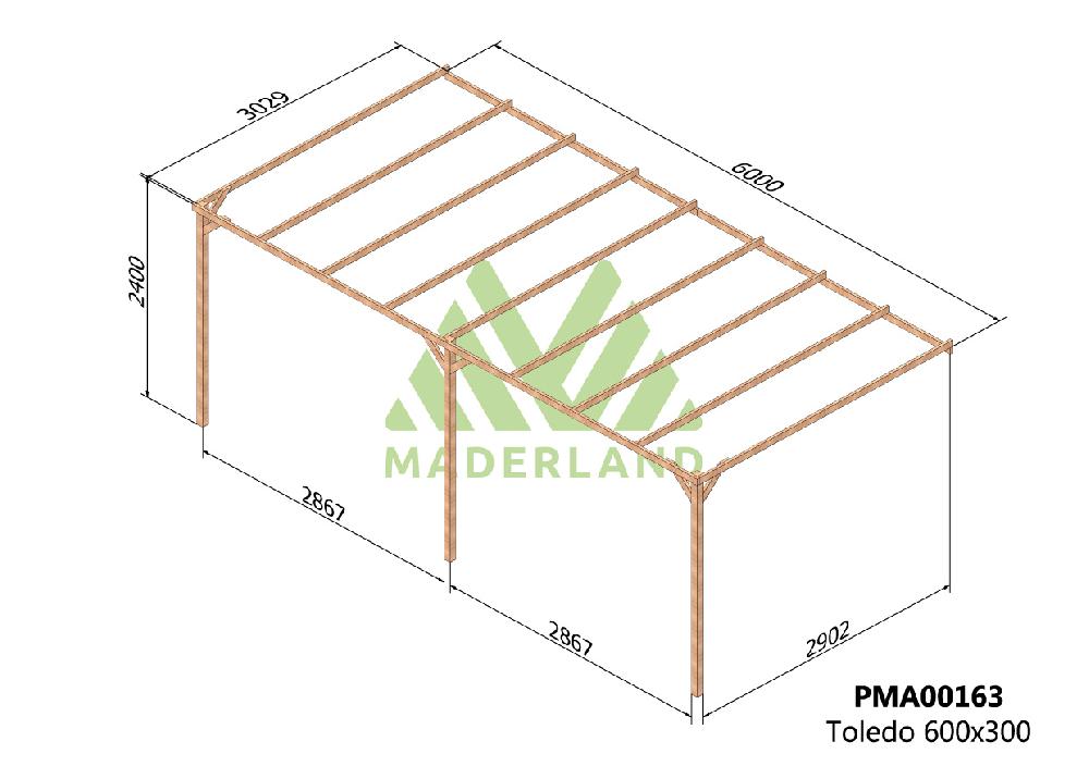 Pérgola Madera Adosada TOLEDO • 600x300 Cm • Entrega Gratis