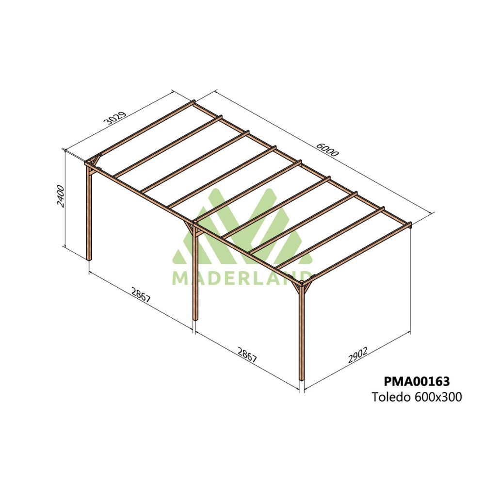 Pérgola Madera Adosada TOLEDO • 600x300 Cm • Entrega Gratis