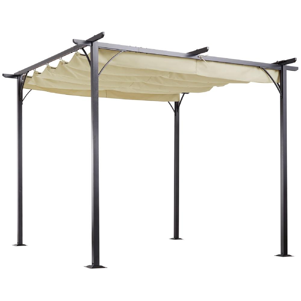 Pérgola Outsunny Beige Y Negro 300x300x230 Cm Acero Y Tela Poliéster_84C-093
