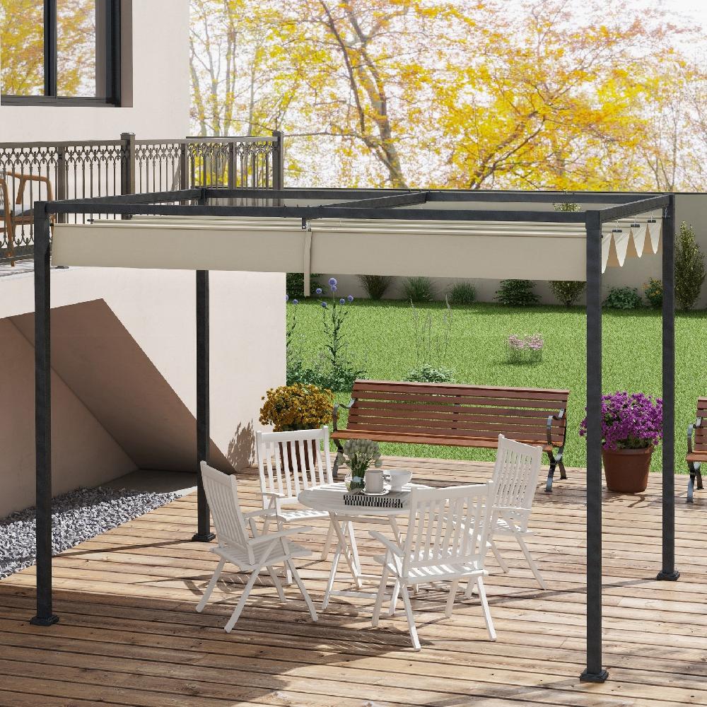 Pérgola OUTSUNNY Metal Poliéster Crema 298x213x221 Cm 84C-175V00CW