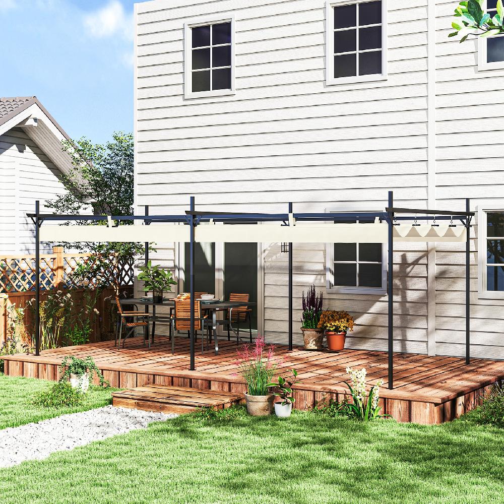Pérgola Outsunny Metal Poliéster Crema 588x297x230 Cm 84C-575V00CW