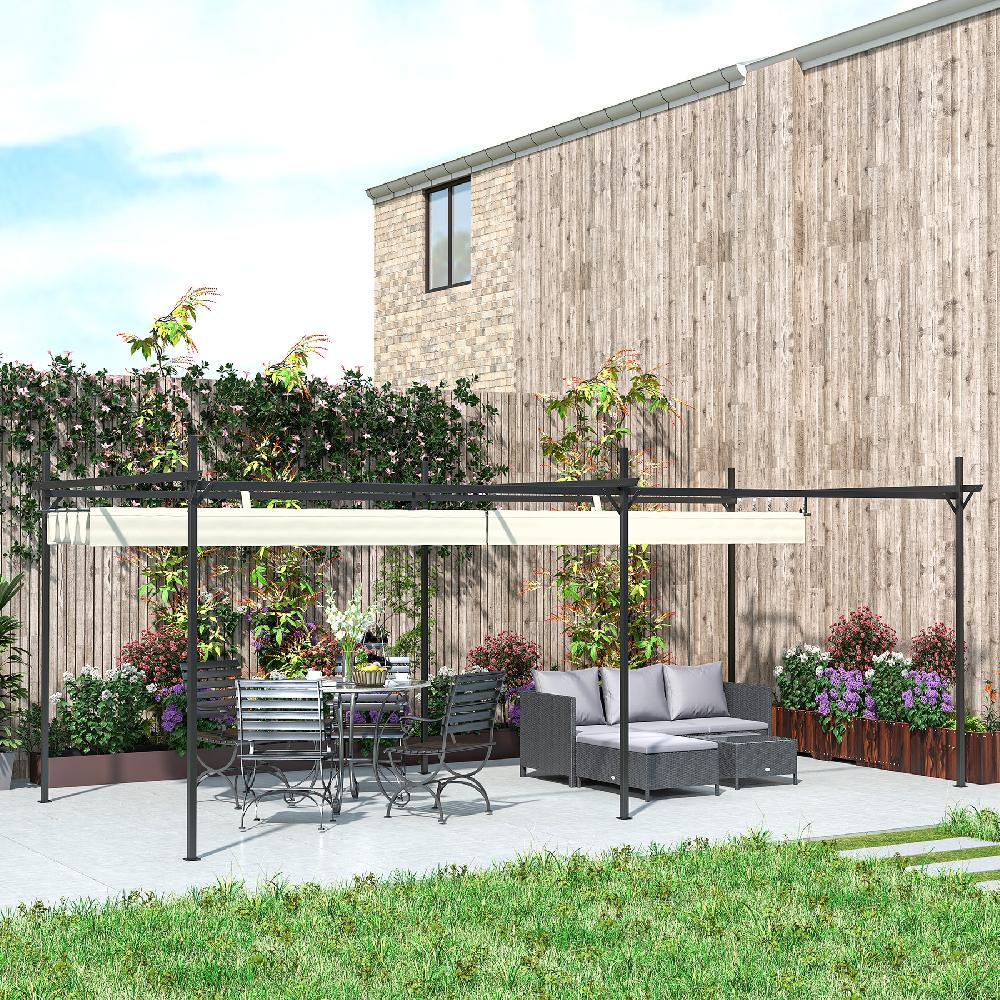 Pérgola Outsunny Metal Poliéster Crema 588x297x230 Cm 84C-575V00CW